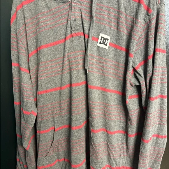 DC Heather Gray and Red Striped Pullover - Picture 1 of 2